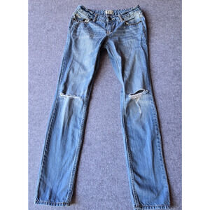 AEROPOSTALE Bayla Skinny Jeans Size 3/4 Light Wash Distressed Stretch 29x31
